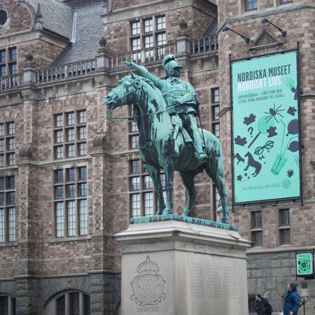 Stockholm, Sweden - 04.15.2017: Statue of King Charles X Gustaf in front of Nordic Museumのeditorial素材