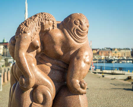 Stockholm, Sweden - 04.15.2017: Sculpture on the promenade on Skeppsbron, Gamla Stan, Stockholm City, Sweden, Europeのeditorial素材