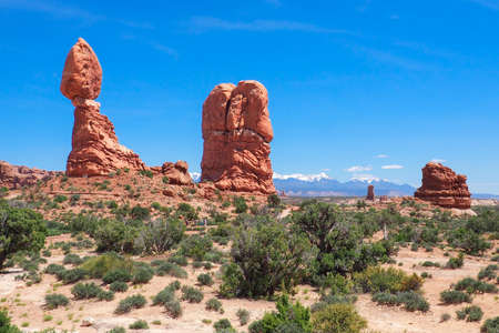Balanced Rock formation in the Arches National Park, Utah, USA. Bizzare geological shapes in the...