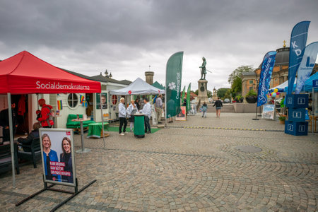 Karlskrona, Sweden - 09.02.2022: People gather on Storforget, the main square of Karlskrona, during local political campaign.のeditorial素材