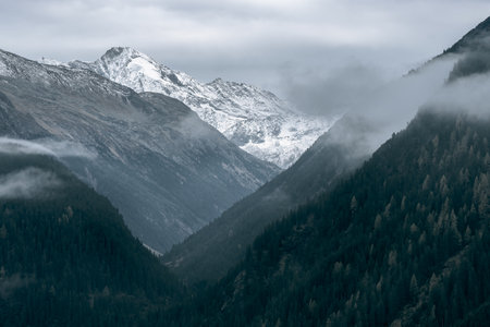 Dreiherrnspitze, Picco dei Tre Signori mountain in the back with dramatic mountain slopes on a...