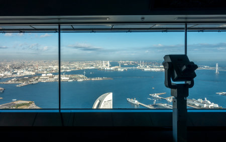 Yokohama, Japan - 12.09.2022: View of Yokohama bay from observatory of Yokohama Landmark Tower on a nice sunny winter dayのeditorial素材
