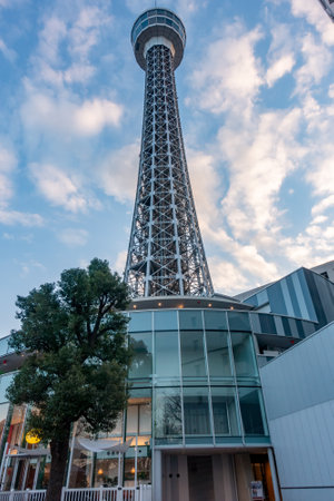 Yokohama, Japan - 12.09.2022: Vertical shot of Yokohama Marine Tower on a nice sunny winter day