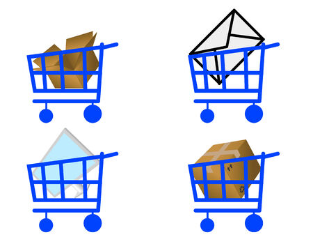 Handcart and different commodity on white backgroundのイラスト素材