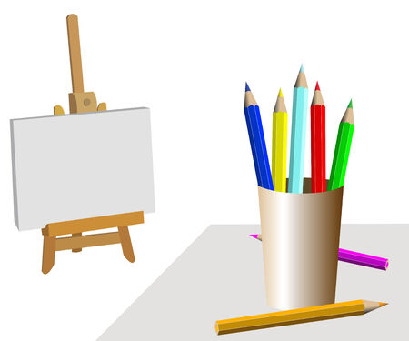 Room of the artist with pencils and easelのイラスト素材