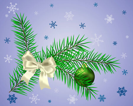 White bow and sphere on green firのイラスト素材