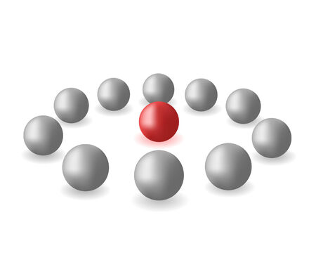 Many grey spheres and one red sphereのイラスト素材
