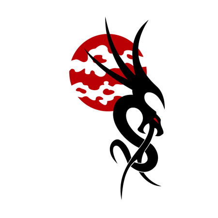 Dragon and sun on a white backgroundのイラスト素材