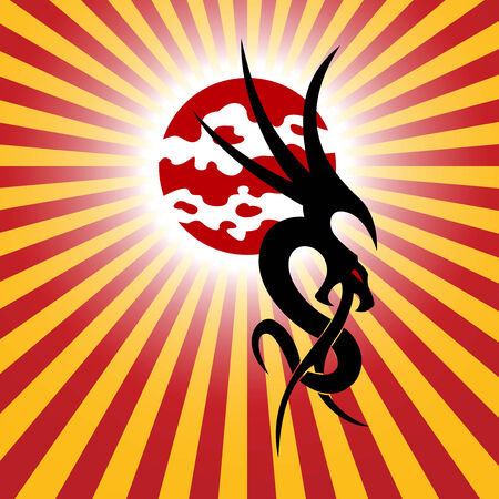 Chinese dragon and sun on a red backgroundのイラスト素材