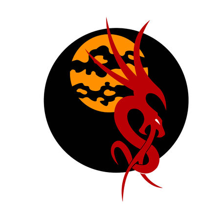 Chinese dragon and sun on a black backgroundのイラスト素材