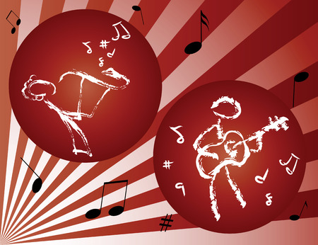 Two musicians play. Background of red beamsのイラスト素材