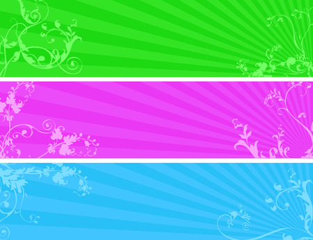 Set of plants and colour solar beamsのイラスト素材