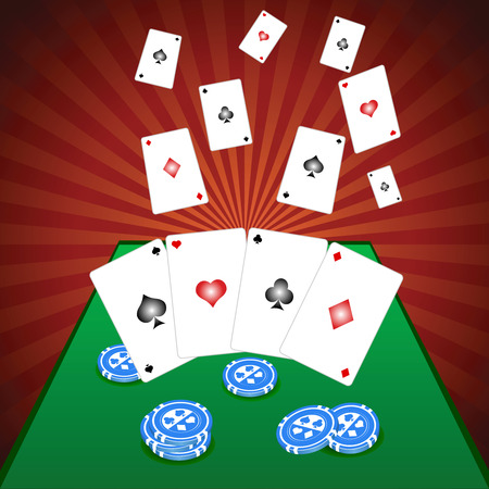 Trump cards lay on a green tableのイラスト素材