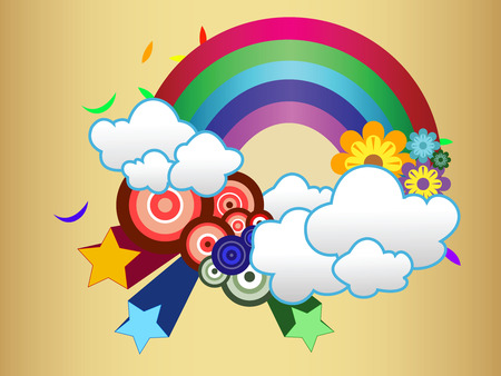 Background from clouds, circles, and colour rainbow のイラスト素材