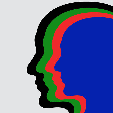 Silhouettes of multicoloured heads on a grey backgroundのイラスト素材