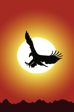 Eagle on a background of red sunsetのイラスト素材