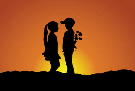 Silhouette of the boy and girl. Friendshipのイラスト素材