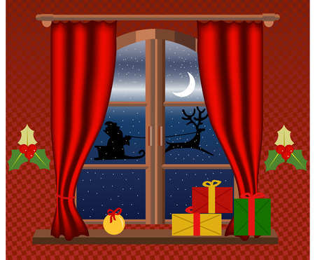 Interior of a room in christmas nightのイラスト素材