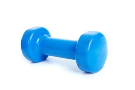 Sports blue dumbbells on a white backgroundの写真素材