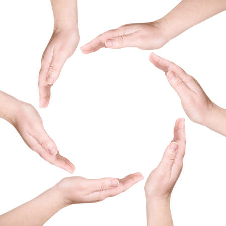 Palms and circle on a white backgroundの写真素材