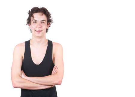 The cheerful boy on a white backgroundの写真素材