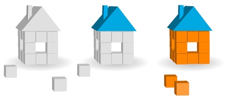 Set of houses from bricks on a white backgroundのイラスト素材