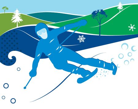 The skier on a ski is lowered from a mountainのイラスト素材