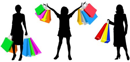 Silhouette of the womans with bags for purchasesのイラスト素材