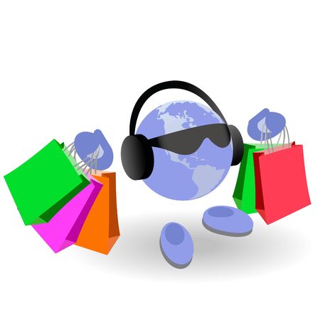 The round man with bags on a white backgroundのイラスト素材