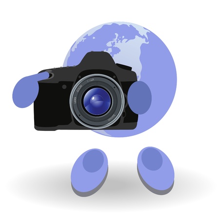The round man and reflex camera on a white backgroundのイラスト素材