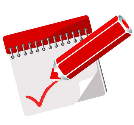 Acknowledgement by a red pencil on the white formのイラスト素材