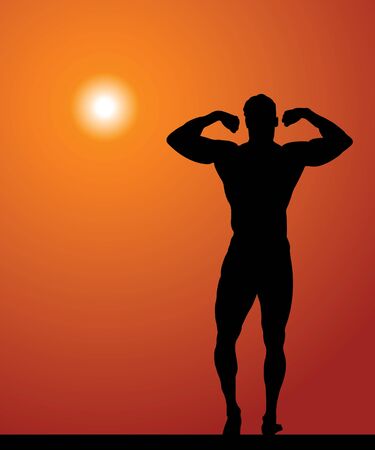 Silhouette of the sportsman on a background of the evening skyのイラスト素材