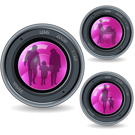 Lens and family.  Reflection in glassのイラスト素材