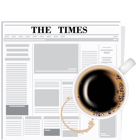 The newspaper and coffee. The coffee cup on a white backgroundのイラスト素材