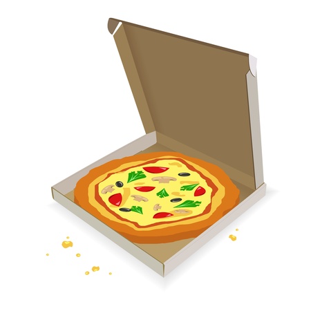 Pizza in a cardboard box on a white backgroundのイラスト素材