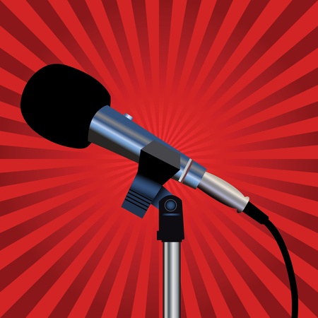 Microphone with a cord on a red backgroundのイラスト素材