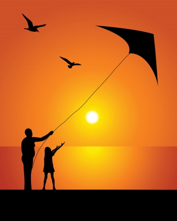 Silhouette of the kite on a background of the evening skyのイラスト素材