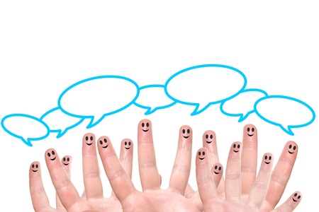 The palms and ideas. Isolated over white backgroundの写真素材