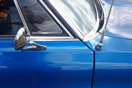 Blue retro car. Detail of retro car の写真素材