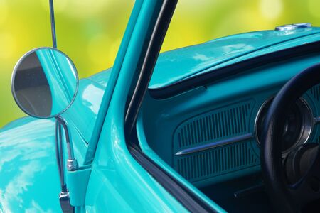 Green retro car. Detail of retro car の写真素材