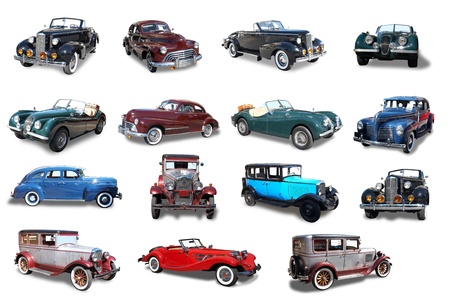 Retro the car on a white background  Isolated collageの写真素材