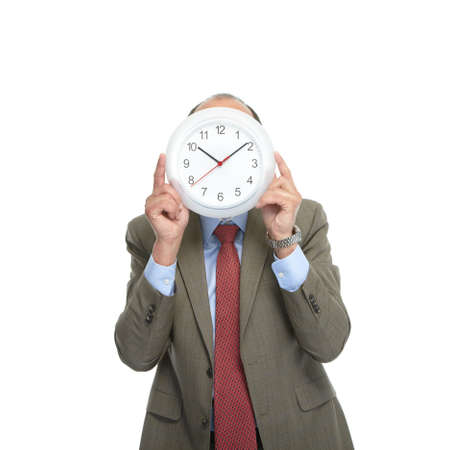 Businessman and clock on a white backgroundの写真素材