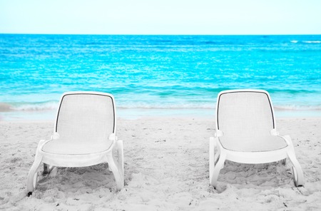 Sunbed on a tropical beach.  Summer Vacationの写真素材