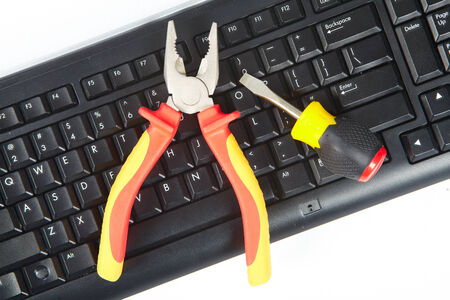 Construction and computer technology. Tools and keyboard