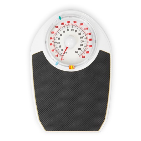 Weight Scale close up on white backgroundの写真素材