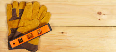 Set of various tools on wooden background. Construction conceptの写真素材