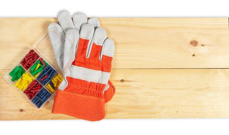 Set of various tools on wooden background. Construction conceptの写真素材