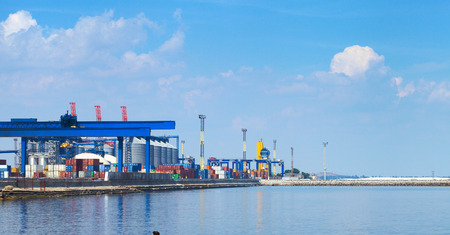 Sea Port in Odessa, Ukraine, 2016. Hoisting crane and ship. Embarkation