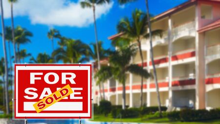 New tropical resort for sale. Sign for saleの写真素材