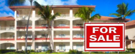 New tropical resort for sale. Sign for saleの写真素材